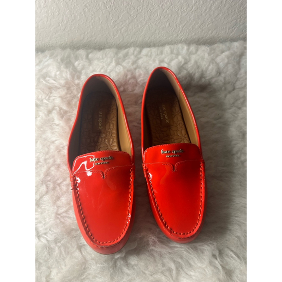 Kate Spade Cow Leather Slip on Loafer Shoes Women Size 9B Blood Orange - Picture 2 of 12